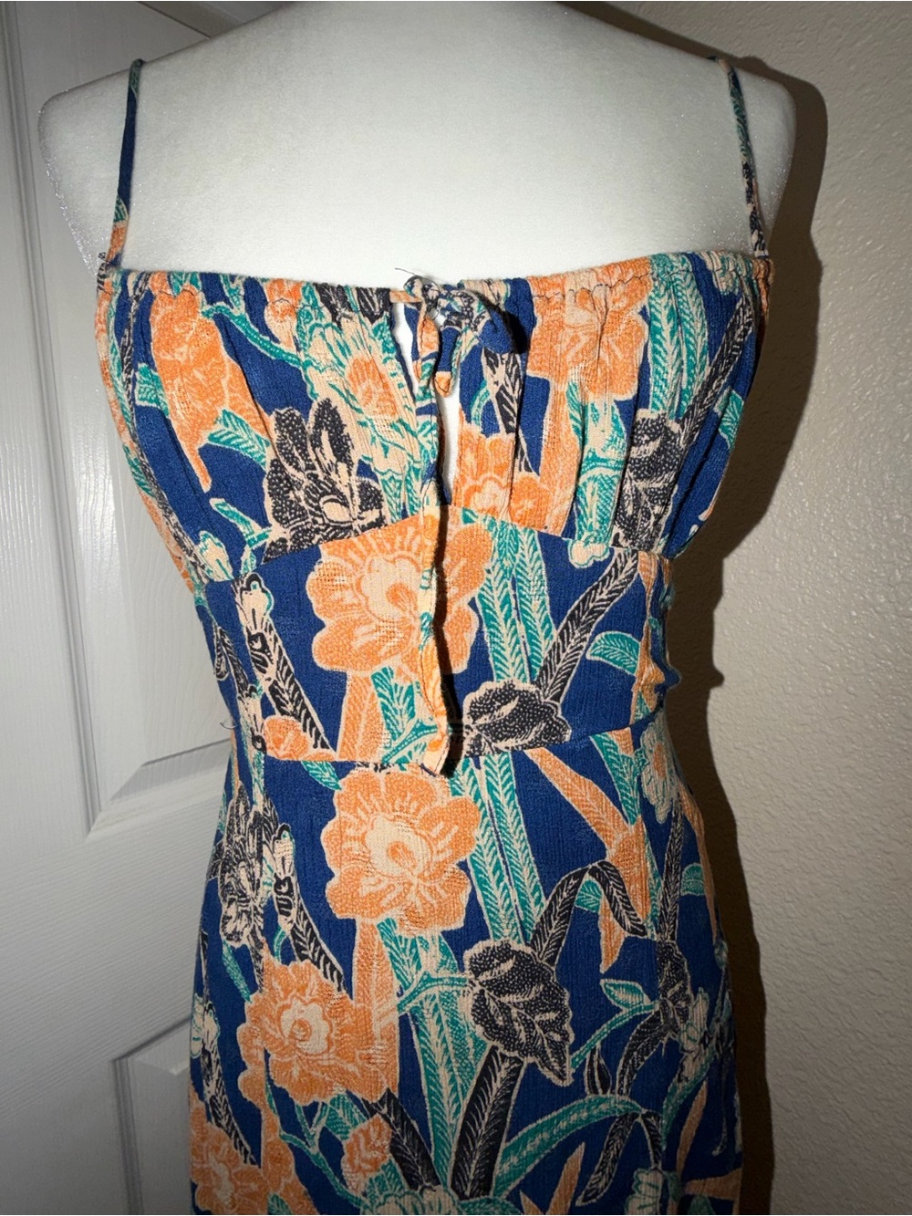 Urban Outfitters Blue Floral Maxi Dress with Orange Accents